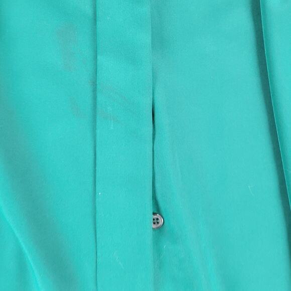 VTG Pendleton Petite Blouse Womens 10 Green Mock Neck Decorative Buttons Pleated - Picture 7 of 13